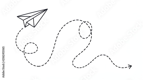 Flying Paper Plane with Dotted Route Line