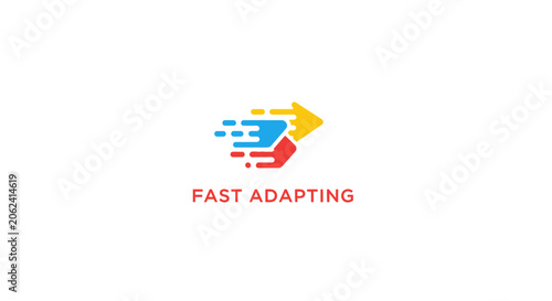A colorful abstract arrow icon representing speed and motion