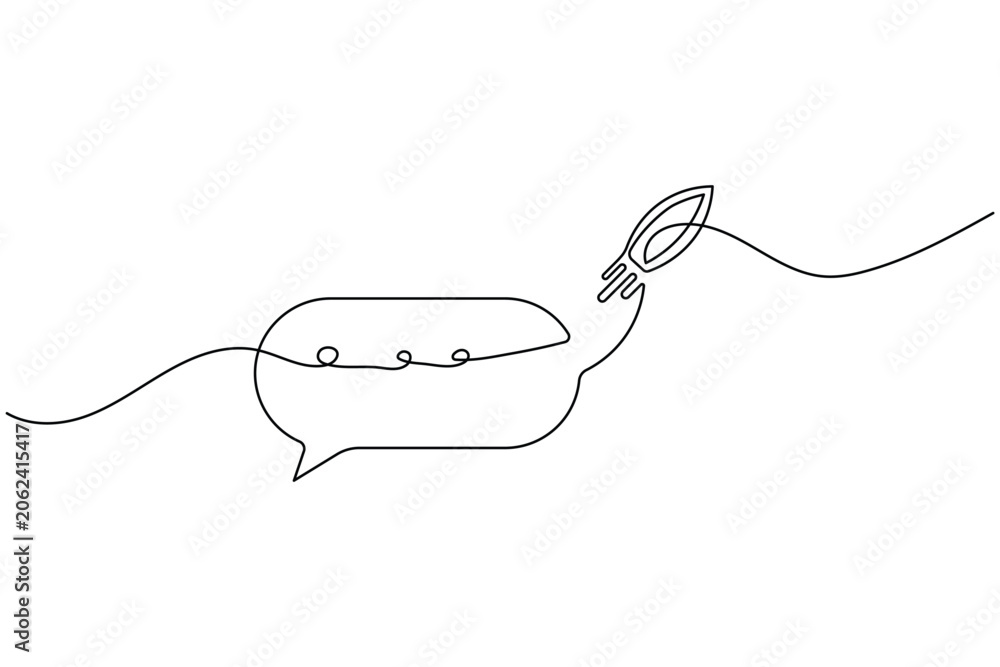 Obraz premium Rocket Speech Bubble Continuous One Line Art Startup Growth Vector