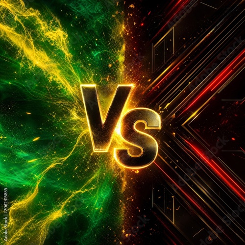 Green Energy Versus Battle Background with Glowing VS and Electric Lightning Effects