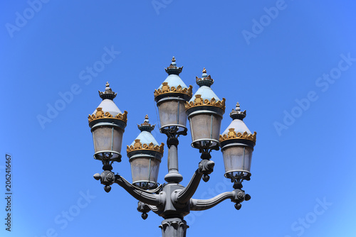 Historic street lamp in the Capitol Square-Place du Capitole in the city of Toulouse, France    
