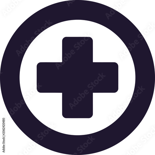 Medical Cross Symbol in Circle Isolated on White Background