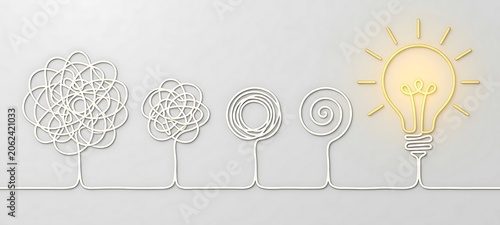 From Tangled Mess to Brilliant Idea: A Lightbulb's Journey Symbolizing Problem Solving, Creativity, and Innovation.