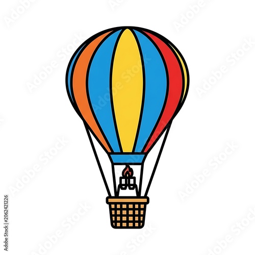 Colorful glowing hot air balloon icon illustration.