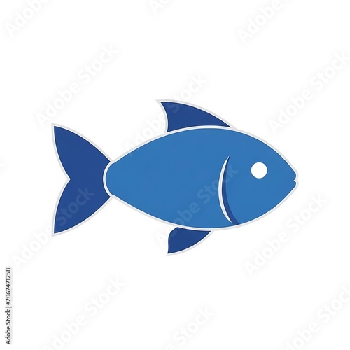 Blue cartoon fish swimming isolated on white background.