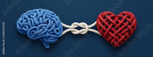 Symbolic Brain and Heart Formed from Braided Ropes, Tied Together with a Knot, Representing Connection and Balance