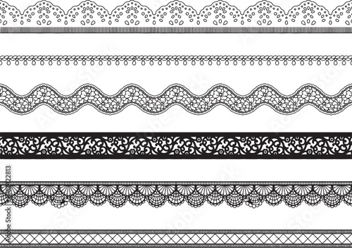 Seamless vintage ornamental vector border set with floral lace frames geometric decorative elements and ethnic textile pattern design