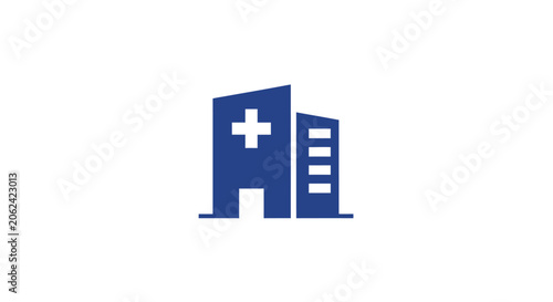 A simple blue icon representing a medical facility building