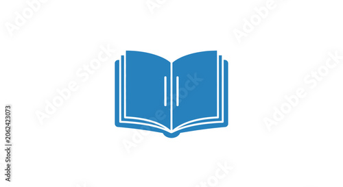A simple blue icon representing an open book on a white background