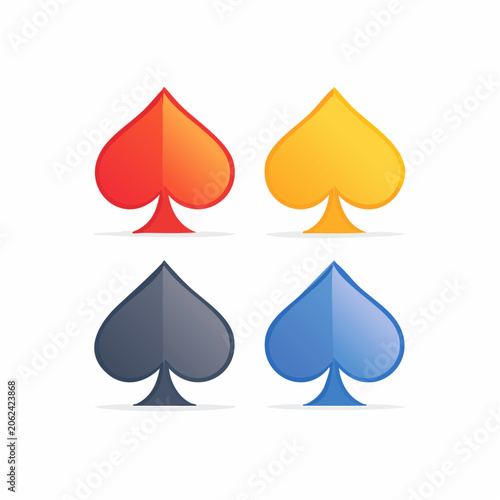 Four Spades Card Suits in Different Colors