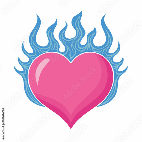 Pink Heart Surrounded by Blue Flames