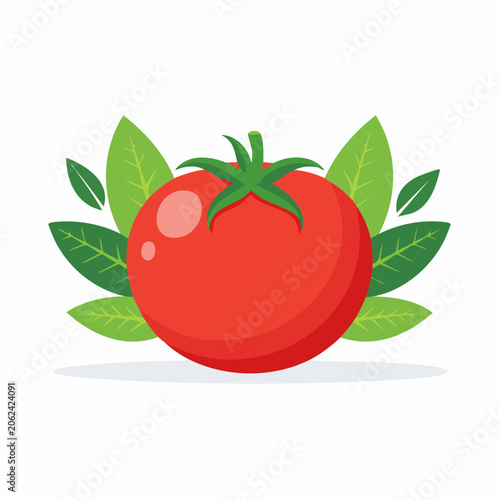 Red Tomato with Green Leaves Illustration