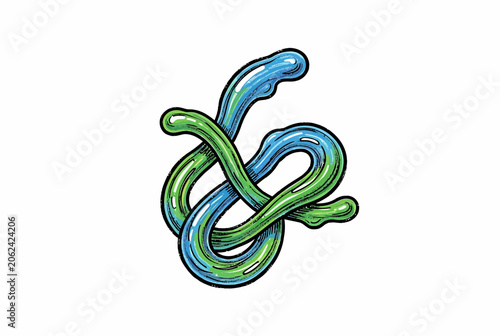 Colorful Intertwined Green Snake Vector Illustration.