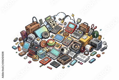 Colorful Isometric Electronics Gadget Collection.