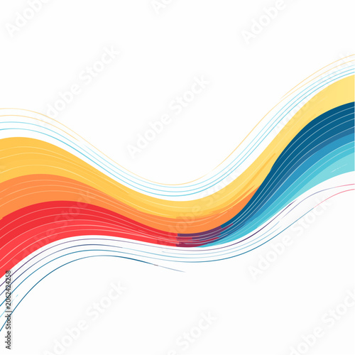 Abstract Colorful Wavy Lines on White Background