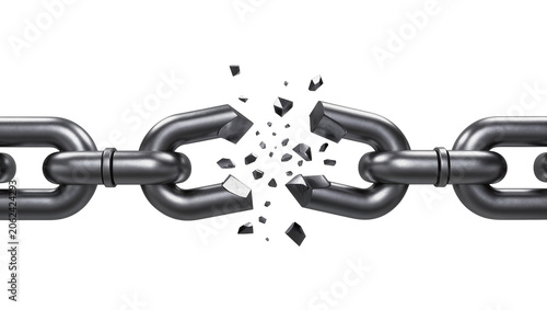 Fotografie Heavy metal chain links breaking apart, isolated on transparent background