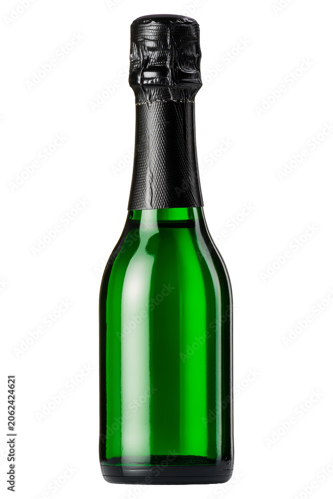 Fototapeta premium A premium green champagne bottle with black foil isolated on white background, symbolizing celebration and festivity
