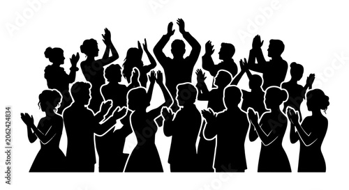 Foto Crowd applause silhouette vector, audience clapping hands in celebration, group