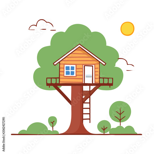 Flat design tree house illustration