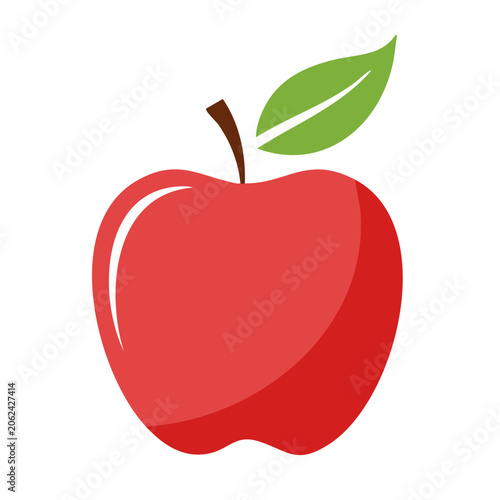 Red apple with green leaf vector icon