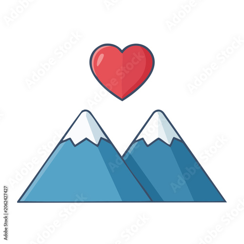 Red heart over blue mountain vector