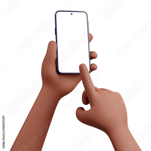 3D Render Black Hands Touching Smartphone Screen with Modern Technology Concept