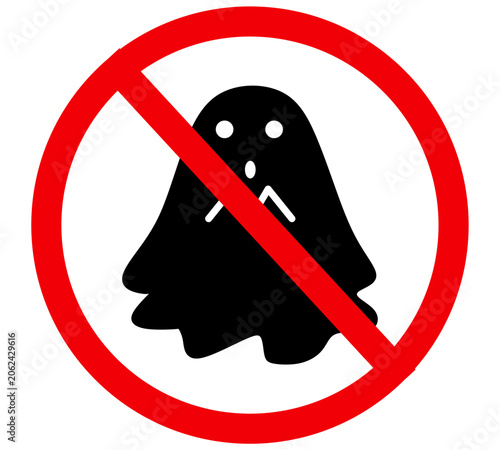Red Prohibition Circle with Crossed Out Dark Ghost Character Silhouette for Halloween Warning Concepts.