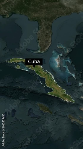 3D Map Animation of Cuba Country with borders in vertical video format