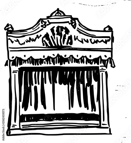 Hand Drawn Theater Stage with Curtain Vector Illustration