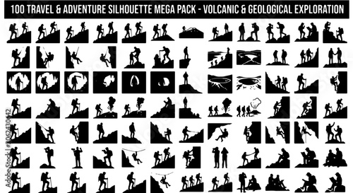 Tableau sur toile Travel and adventure silhouette mega pack, 100 volcanic and geological explorati