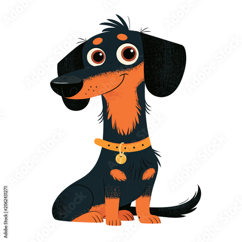 Cartoon Dachshund Puppy Collar Illustrated Cute Dog Clipart