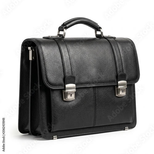 black leather briefcase isolated