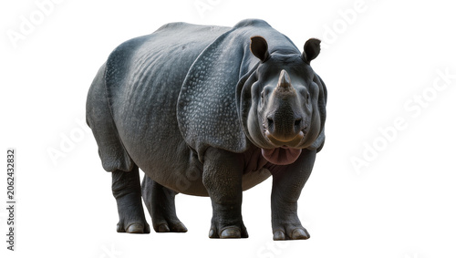 Photography Indian rhinoceros with thick gray skin and one horn