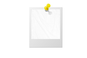 Photo card attached with a push pin isolated on a transparent background.