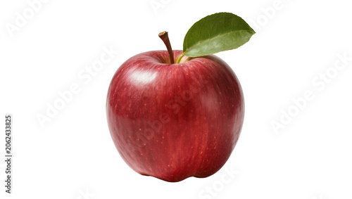 Foto Red apple with stem and green leaf