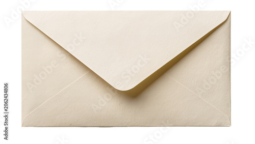 Cream colored paper envelope sealed shut, isolated on transparent background