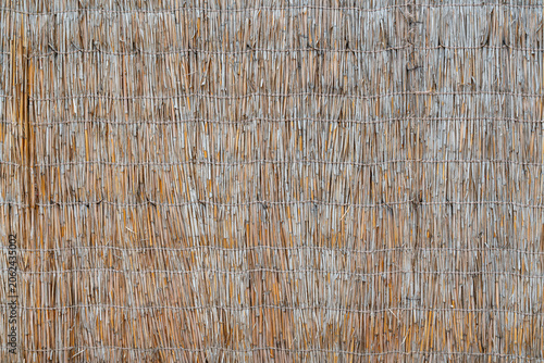 Building a wall with straw and twigs in rural area