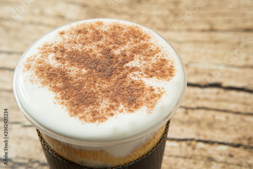 Cappuccino in a takeout cup