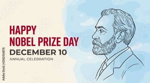 Photos Minimalist Line Art Illustration of Alfred Nobel in Profile, Celebrating Nobel P