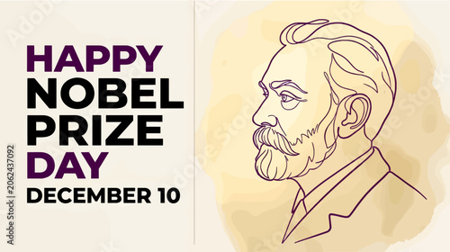 Photos Minimalist Line Art Illustration of Alfred Nobel in Profile, Celebrating Nobel P