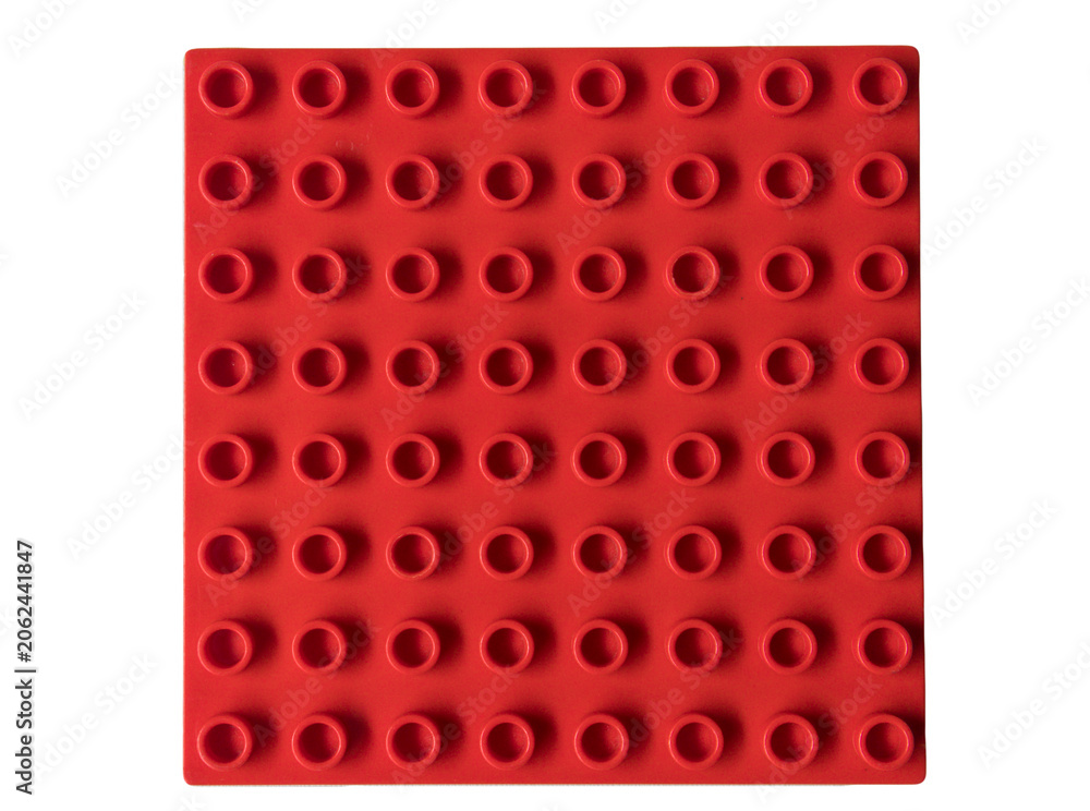 Naklejka premium Top view Red Square lego duplo base plate toy block brick isolated on white
