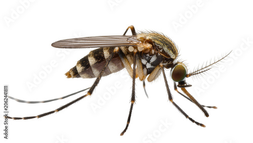 Canvas-taulu Detailed macro view of a mosquito with striped abdomen and wings