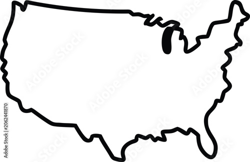 United states map outline vector illustration, simple geographic shape on a transparent background.