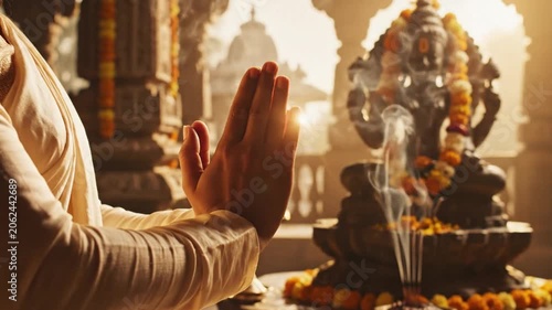 Religious Shrine Scene with Flame Smoke and Offerings in Sacred Setting