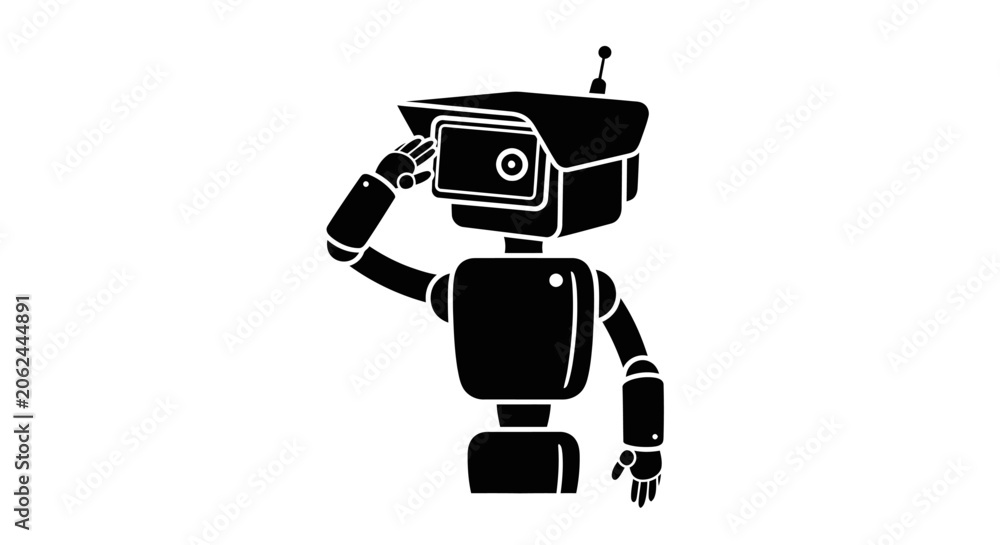 Fototapeta premium Robot with security camera head saluting