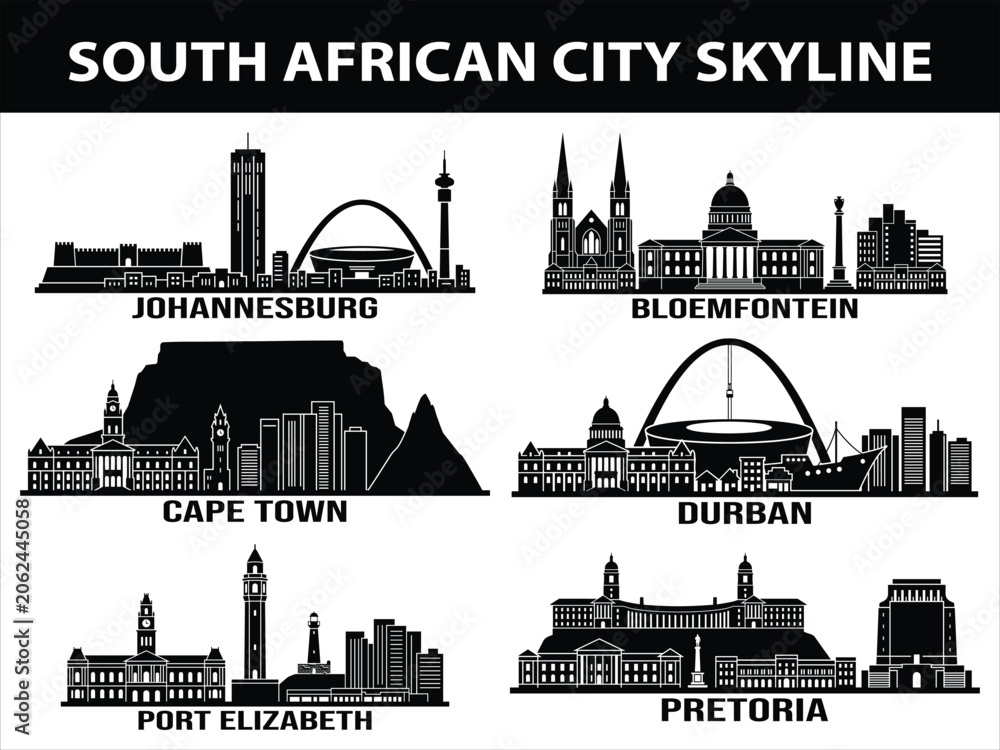 Obraz premium South African city skylines black set