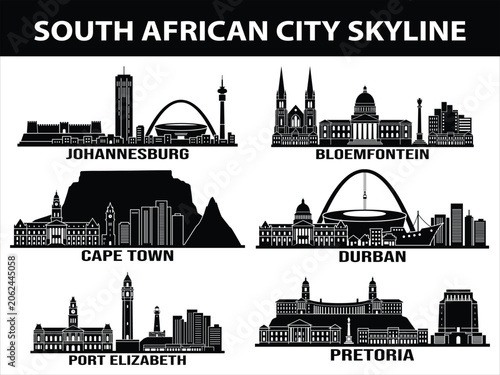 South African city skylines black set