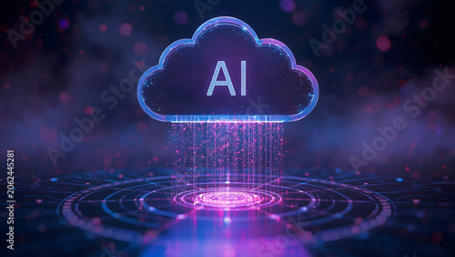 Cloud and edge computing technology data transfer concept. A large cloud icon is in the center, Ai Brain Cloud Big data, network, Science and futuristic ai cloud background concept.	