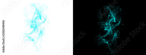 Schilderij op canvas Graceful Cyan Blue Smoke Swirl Abstract on Black and White Backgrounds