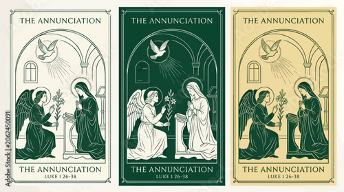 Cuadro en lienzo Monochromatic Vector Illustration of The Annunciation, Angel Gabriel Delivering